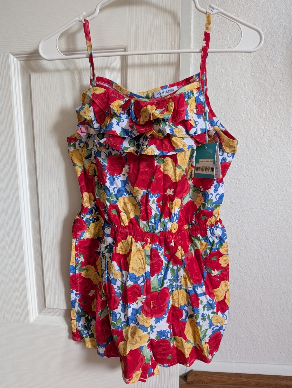 Posh Peanut Red, Yellow & Blue Floral Romper